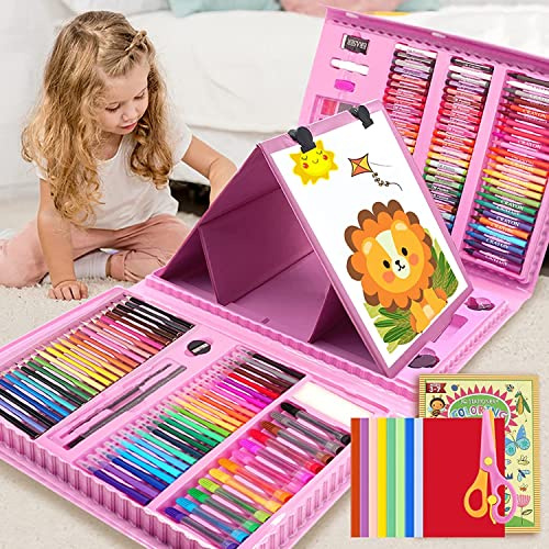 PENCCOR 208-teilig Deluxe Malset, Malkoffer für Kinder Anfänger | Premium Zeichenset mit Doppelstaffelei, Buntstiften, Wasserfarben, Ölpastellen, Bleistiften, Geschenk für Zuhause & Schule