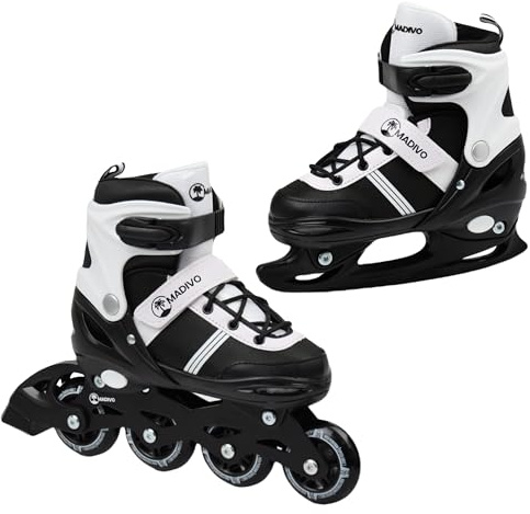 MADIVO Duo Set 2in1 Inliner/Schlittschuhe VERSTELLBAR | für Kinder und Jugendliche | Damen Herren Inline-Skates umbaubar zu Eislaufschuhe | Größen: 34-37, 38-41