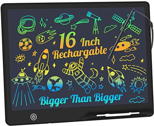 LCD Schreibtafel Kinder 16 Zoll Wiederaufladbare, Maltafel Zeichentafel Vorschule Lernen Spielzeug Weihnachten Geburtstag Ostern Geschenk 3 4 5 6 7 Jahre alt Mädchen Jungen Schwarz