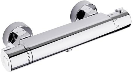 MORADO Duscharmatur Mit Thermostat, Mischbatterie Dusche Thermostat, Armatur Dusche, Brausestange mit Verbrühungsschutzventil, Chrom, Messing