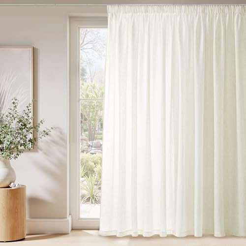 KGORGE Raumtrenner Vorhang Halbtransparent Leinen Gardinen Kräuselband | Elfenbein, 1er Set, H240 x B300 cm, Gardinen Leinenoptik für Schienensystem, Wohnzimmer Leinenvorhang Boho, Linen Curtain