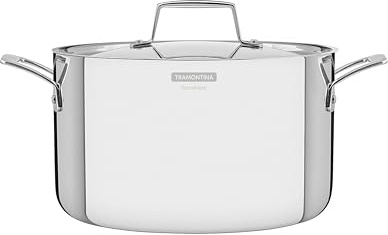 Tramontina Grano Bratentopf mit Deckel, Ø 20 cm, 3,8 Liter, Rostfreier Edelstahl, Induktion, Backofengeeignet, Spülmaschinenfest, Edelstahl 18/10