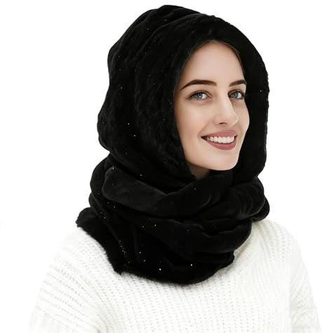 Lina & Lily Kapuzenschal Damen Winter Loop Schal aus Kunstfell (Schwarz)
