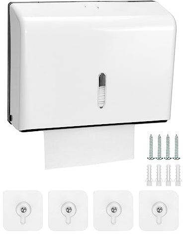 QWORK® Papiertuchspender Wandmontage, ABS Papierhandtuchspender für Z-/Lagenfalz Handtücher 24 x 8 cm, ca. 200 Blatt, 26 x 19,5 x 9,5 cm, mit Schrauben & Klebepads, Weiß