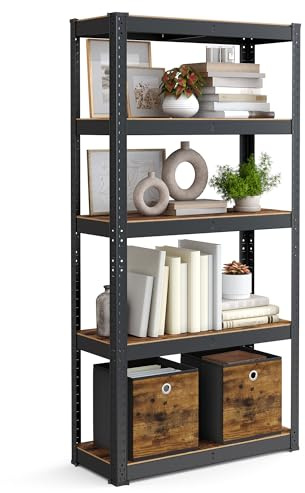 SONGMICS Standregal, Bücherregal, Lagerregal, 5 Ablagen, Küchenregal, Regal, 30 x 75 x 150 cm, bis 650 kg belastbar, verstellbare Ablagen, Industrie-Design, vintagebraun-schwarz GLR030B01