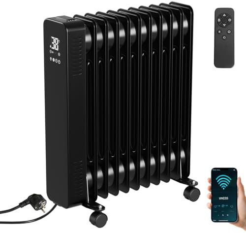 Daromigo Ölradiator 2500W, Elektroheizung Energiesparend,mit 11 Rippen 3 Heizstufen,Thermostat,WiFi App & Fernbedienung,Digitalem Display,Elektrische Heizung Überhitzungsschutz,Ölheizung Schwarz