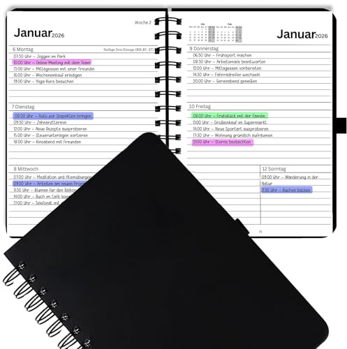 DIN A5 2026 Terminplaner Kalender auf Deutsch, Terminkalender Wochen-Planer, Ausgaben Organizer, Agenda Wochenkalender Buchkalender mit Kunstleder-Hardcover