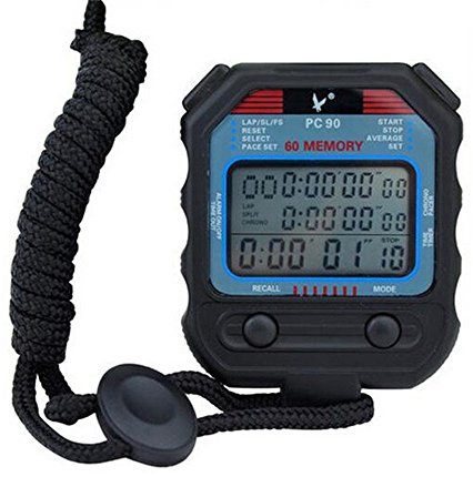 Cuzit digitale, professionelle Stoppuhr, dreireihiges Display, 60 Rundenzeiten, zweiter digitaler Sport-Zähler/Timer, PC90, professionelle Leichtathletik-Stoppuhr für Herren