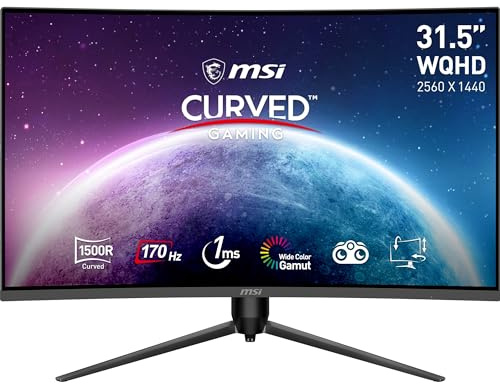 MSI G32CQ5P 31,5 Zoll (80cm) WQHD Curved Gaming Monitor - 1500R 2560 x 1440 VA Panel, 170Hz / 1ms, Adaptive Sync, 3-Fach Verstellbarer Standfuß - DP 1.2a, HDMI 2.0b CEC
