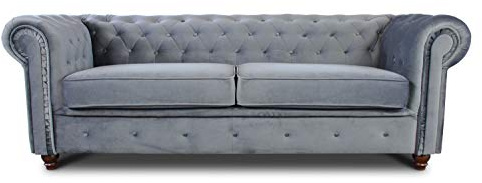 Sofnet Sofa Chesterfield Asti 3-Sitzer, Couch 3-er, Glamour Design, Couchgarnitur, Sofagarnitur, Holzfüße, Polstersofa - Wohnzimmer, Velours (Grau (Velvet 10))