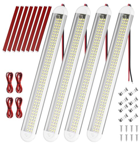 URAQT 120 LED Innenbeluchtung, 4 Stück 12V LED Leiste 1600LM 8W DC LEDs Innenlichtleiste Mit 4 Verlängerungskabeln y Schalter Auto für Auto Wohnmobil Van Bus Caravan Boat Küche Bad Bar LKW