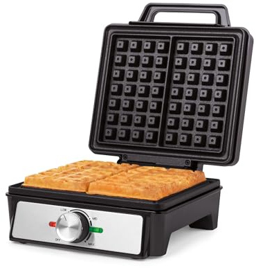 Salter Waffeleisen Maschine – Antihaft-Doppel-Waffelplatten, Tief gefüllte belgische & amerikanische Waffelmaschine, Einstellbare Temperaturregelung, Kühler Griff, 1600W