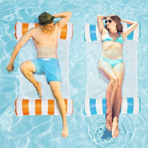 Delycazy Luftmatratze Pool Wasserhängematte, 2 Stück 4 in 1 Aufblasbare Pool Spielzeug Wasserspielzeug Wasser Hängematte Luftmatratze mit Netz für Erwachsene