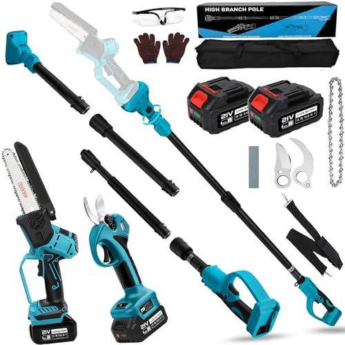 4 in 1 Akku Hochentaster 6 Zoll Mini Kettensäge mit Akku und ladegerät 45 mm Elektrische Gartenschere 2x 4000mAh Elektrische Baumschere Astschere HandKettensäge Batterie säge Teleskop Astsäge