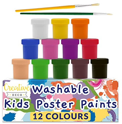 Creative Deco Fingerfarben Kinder Ungiftig Bastel-Farbe Plakat-Farbe Set | 20 ml x 12 Mehrfarbige Becher | 12 Grundfarben | Finger-malfarben Perfekt für Anfänger Studenten Künstler