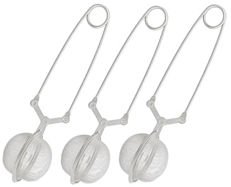 Relaxdays Teezange, 3er Set, Teesieb für losen Tee, Edelstahl, Kugelform, Tassen & Gläser, engmaschig, Ø 4 cm, silber 10027830