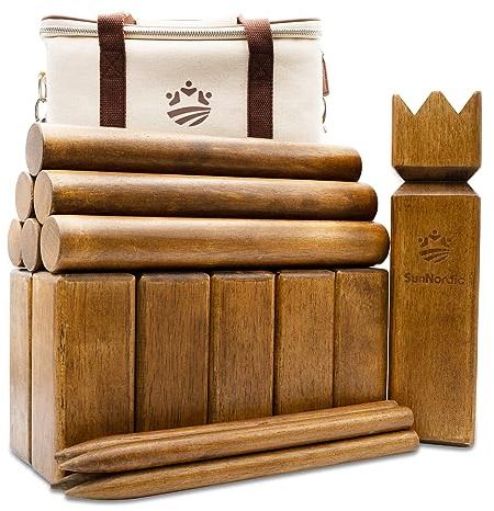 SunNordic Kubb Wikinger Wurfspiel Inklusive Tragetasche Aus Segeltuch | Schwedisches Schachspiel Aus Hochwertigem Gummibaumholz, Spielanleitung – Robustes Kubb Yard-Spiel FüR Kinder Und Erwachsene