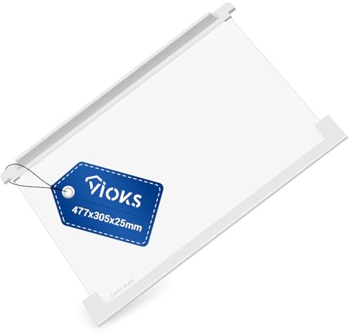 VIOKS Einlegeboden Kühlschrank 477x305mm Ersatz für AEG 225153106/3 Kühlschrank Glasplatte - Kühlschrаnk Regal Innen Glasboden Glasscheibe mit Halteleiste Vorne und Hinten