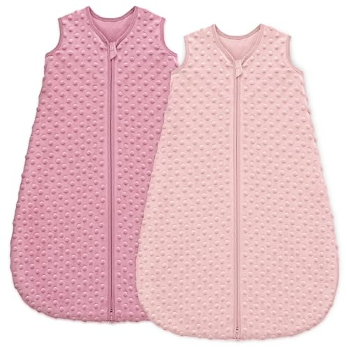 Unnivoll Schlafsack Baby 1.5 Tog Babyschlafsack 0-6 Monate 2er Pack Schlafsack Winter Herbst 67 cm für Jungen Mädchen Neugeborene Rosa