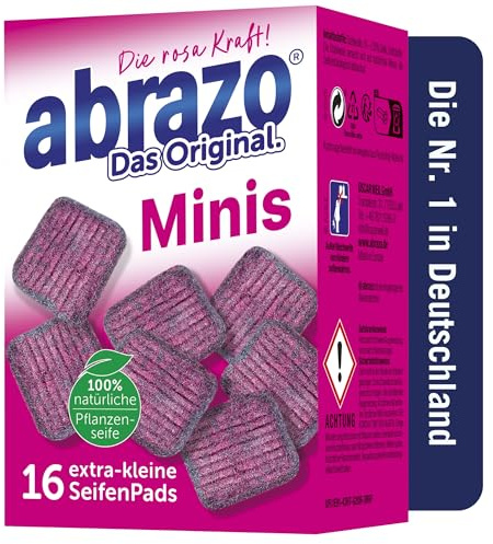 abrazo Minis - 16 Reinigungskissen für Töpfe, Grill, Backofen, handlicher Spülschwamm mit Veganer Pflanzenseife, Küchenschwamm, Reinigungsschwamm