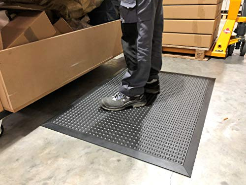 Bubble Rub | Profi Anti-Ermüdungsmatte | 100% Naturkautschuk | ergonomische Arbeitsplatzmatte mit Anlaufschrägen | Halbkugelprofil Noppen | 14mm hoch (90cm x 120cm, Schwarz)