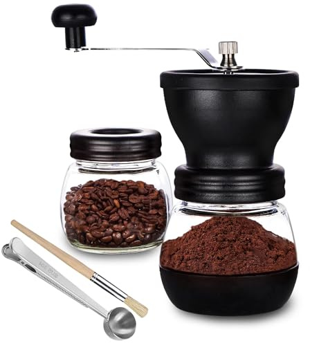 PARACITY Kaffeemühle mit Keramikmahlwerk, Kaffeemühle manuell, mit 2 Gläsern (je 11 oz) Edelstahlgriffe, kaffeemühlen für Filterkaffee, Espresso, French Press