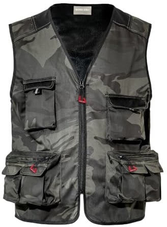 WORK IDEA Herren Outdoor-Arbeitsweste Multi-Pocket-Angelweste Lichtfeldweste Tarnweste Sommer-Multifunktionsweste atmungsaktive Angelweste