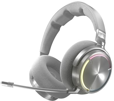 Corsair Virtuoso MAX Wireless Gaming-Headset mit Bluetooth – Silber | Dolby Atmos, SoundID, Aktive Geräuschunterdrückung, Mikrofon in Rundfunkqualität, Graphene-Treiber, für PC, Mac, PS5, PS4