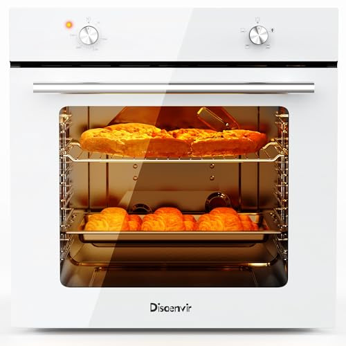 Disaenvir Einbaubackofen 60 cm Freistehend Backofen Einbauofen mit Stecker Drehknopfsteuerung 4 Funktionen Backofen 50 bis 250 °C Einbaugerät 65L 2200W 3D Heißluft Backen 6 Ebenen Kühlgebläse Weiß
