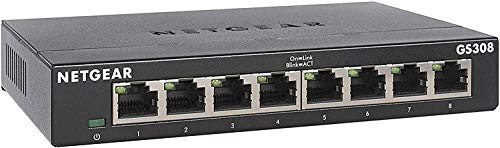 NETGEAR LAN Switch 8 Port, Unmanaged Gigabit Netzwerk Switch GS308 | Heimnetz-Hub, Plug-und-Play, Leiser Betrieb, Desktop/Wandmontage
