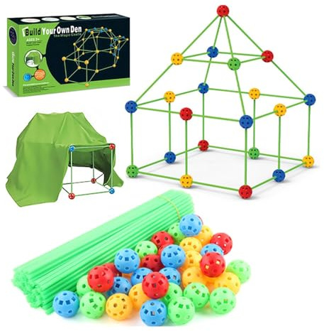 DIY Kinder Baukasten Höhle, 120-teiliges Konstruktionsspielzeug - Nachleuchtendes Bauset für Jungen & Mädchen ab 5 Jahre - Kreatives DIY Spielhaus für Indoor & Outdoor (Ohne Zelttuch)