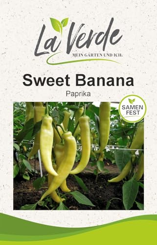 La Verde MEIN GARTEN UND ICH. Sweet Banana Paprikasamen für ca. 8–10 Pflanzen, lange milde Spitzpaprika, ertragreich, Saatgut ohne Gentechnik