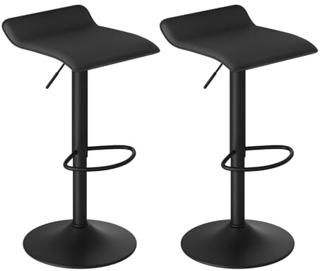 WOLTU Barhocker 2er Set, Höhenverstellbarer Barstuhl, 360° drehbarer Bistrohocker mit Fußstütze, aus Kunstleder Metall, für Bar Küche Theke Café, Schwarz+Schwarz