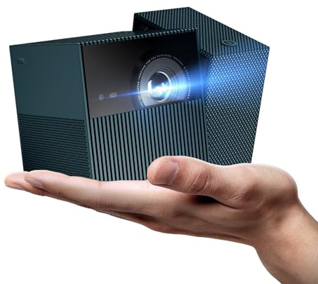 TCL PlayCube DLP Mini Beamer 4K mit Akku, 750 ISO Lumen, Integriertes Offizielles Google TV/Netflix/APV, Autofokus, 6D Trapezkorrektur, Bluetooth und WiFi, DolbyAudio, für Außenprojektion und Heimkino