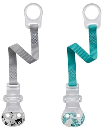 nip Schnullerband mit Ring // 2-er Set Boy // Komfort-Verschluss für alle Schnuller ohne Ring // NEU Befestigungsring aus flexiblem Silikon // made in Germany