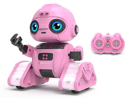 Dzxlin Roboter Spielzeug für Kinder – Wiederaufladbar, LED-Augen und Musik, RC-Roboter mit Gestensensor für ab 3 4 5 6 7 8 9 10 Jahre Jungen Geschenk （Rosa）