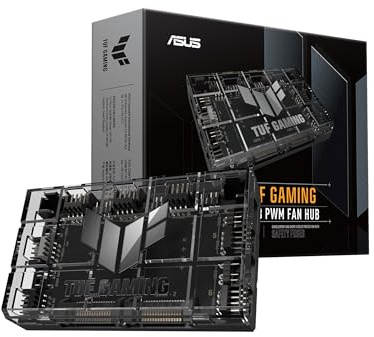 ASUS TUF Gaming ARGB PWM Lüfter Hub (6x Ports für PWM Gehäuselüfter und ARGB-Steuerung, 2x SATA-Stromanschlüsse, synchronisiert Kühlung und Lichteffekte, magnetische Befestigung, Stromanzeige)