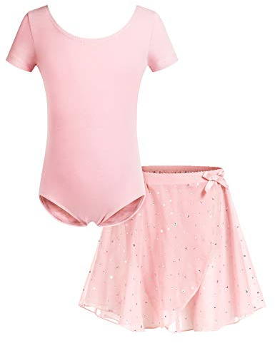 Bricnat Mädchen Ballettkleidung Baumwolle mit Chiffonrock Tütü | Zweiteiliges Tanzoutfit mit Balletttrikot und Chiffonrock für Ballett Gymnastik Training und Auftritte