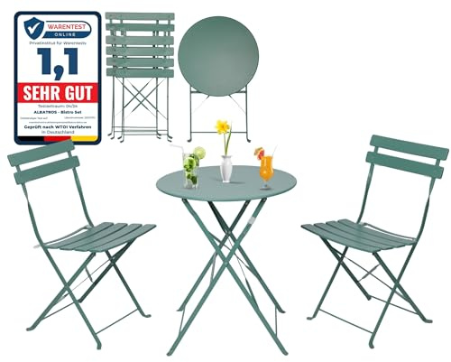 ALBATROS Bistroset 3-teilig Grün – Bistrotisch mit 2 Stühlen – klappbare Stühle und Tisch aus robustem Metall – optimal als Balkonmöbel Set oder Gartenmöbel in modernem Design