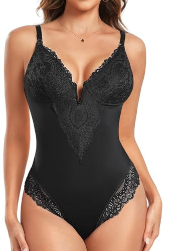 Tuopuda Shapewear Damen Bauchweg Body Shaper Shaping Bodysuit Women Formender Stringbody mit Abnehmbares Brustpolster Tanga Miederbody Sculpting Figurenformend Bodys, Schwarz, L