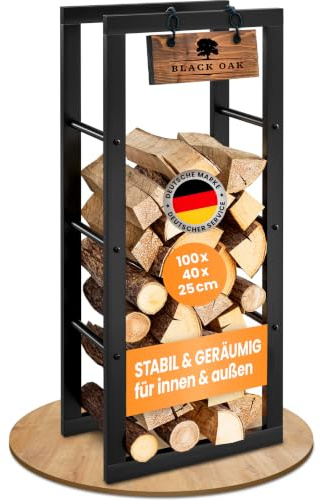 BLACK OAK Kaminholzregal JACK 100-40 100x40x25cm Metall schwarz bis 250kg | für Holz innen & außen Stahl Rahmen pulverbeschichtet rostfrei Brennholzregal Holzregal Kaminholz Aufbewahrung für Brennholz