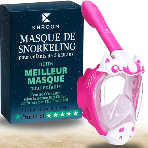 Khroom Schnorchelmaske Kinder 3 - 10 Jahre | TÜV geprüft & CO2 sicher | Vollgesichtsmaske / Tauchmaske Kinder ganzes Gesicht | Tauchermaske mit Tragetasche (Einhorn Pink)