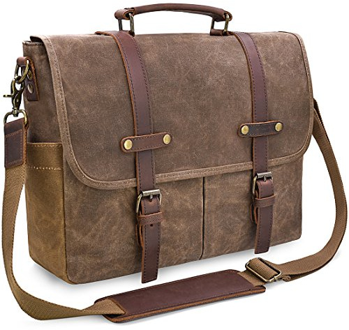 NEWHEY Herren Umhängetaschen Aktentasche Laptoptasche Wasserdichte Canvas Groß Arbeitstasche Messenger Bag Männer Vintage 15.6 Braun