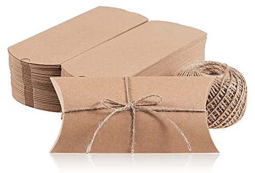 Kissenboxen, 100er-Pack, Kissen-Geschenkboxen mit Kordel, Kraft-Mini-Favoritboxen, 19 x 9,5 x 3 cm