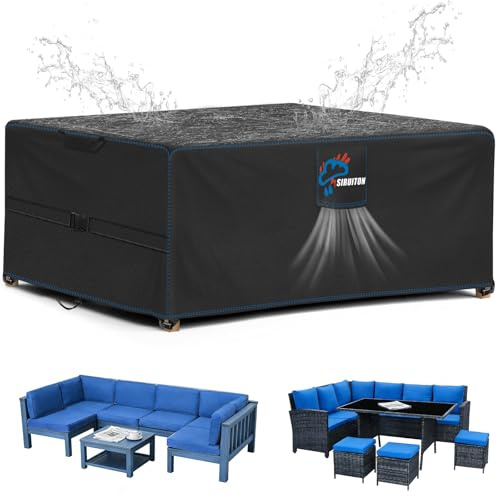 SIRUITON Abdeckung für Gartenmöbel Rechteckige SitzgarniturenWasserdicht Sitzgruppe Abdeckhaube Schutzhülle Gartentische und Möbelsets Gartenmöbel Sofa Staubdicht Outdoor Schwarz(250x250x90cm)