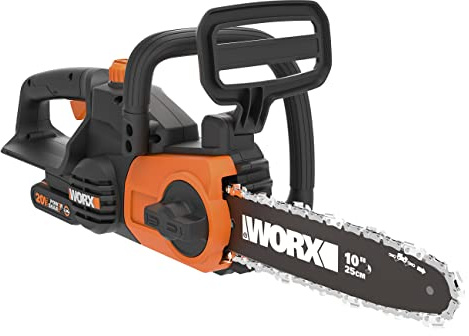 WORX WG322E.1 Akku Kettensäge 20V, inkl. 2Ah Akku & Schnellladegerät | Holzsäge für Einsätze im Garten & Bauarbeiten, 25cm Schnittlänge, automatischer Kettenspannung, ergonomisches Design