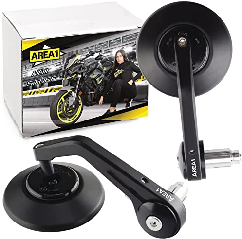 Area1 universal Motorrad Lenkerendenspiegel Rückspiegel Paar e-geprüft kompatibel mit Duke SMC/R MT07 MT09 MT125 Z900 Z650 Z500 Z125 Hornet SV650 (schwarz)