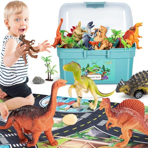 HahaGift 25 Stück Dinosaurier-Spielzeug für 3 4 5 6 Jahre alte Jungen Geschenke, Dino-Spiele für Kinder im Alter von 3 4 5 6 7 Jahren, Dinosaurier-Figuren, Spielmatten-Set für Jungen, Spielzeug Alter
