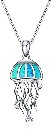 WINNICACA Damen Halskette 925 Sterling Silber Qualle Kette Ozean-Thema Blau Opal Schmuck Weihnachten Geburtstag Geschenk für Frauen
