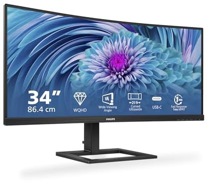 Philips 346E2CUAE - 34 Zoll WQHD Curved USB-C Docking Monitor (3440x1440, 75 Hz, HDMI, DisplayPort, USB-C) schwarz